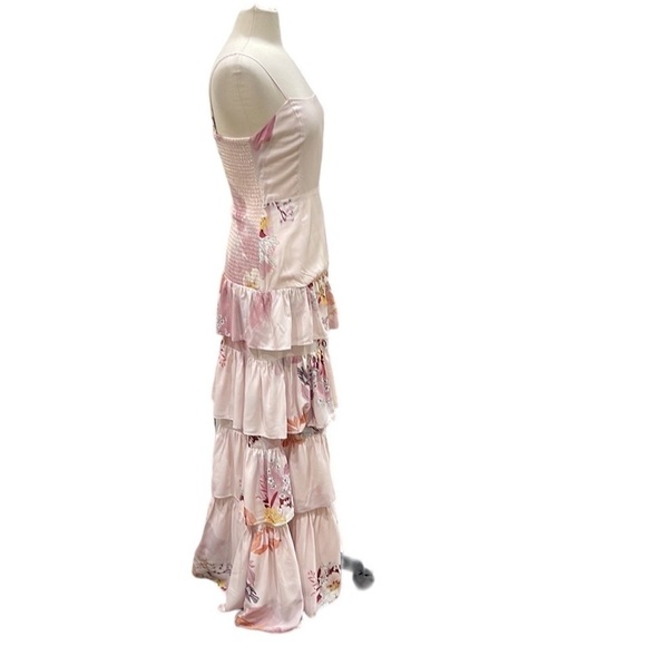 Plum Pretty Sugar Pink Floral Tiered Ruffle Strappy Maxi Dress SZ S - Picture 3 of 7